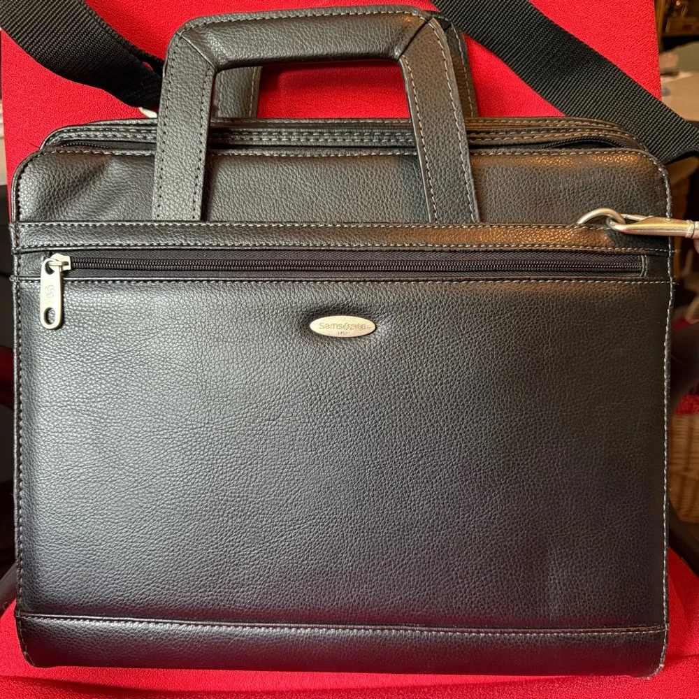 Samsonite 1910 Black Leather Messenger Bag Briefcase Laptop Case Shoulder Bag